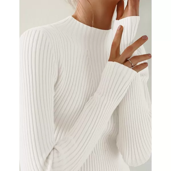 ZESICA Womens 2024 Fall Long Sleeve Turtleneck T Shirt Ribbed Knit Sweater Slim Fit Basic Casual Tee TopsWhite
