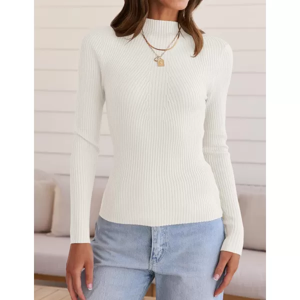 ZESICA Womens 2024 Fall Long Sleeve Turtleneck T Shirt Ribbed Knit Sweater Slim Fit Basic Casual Tee TopsWhite