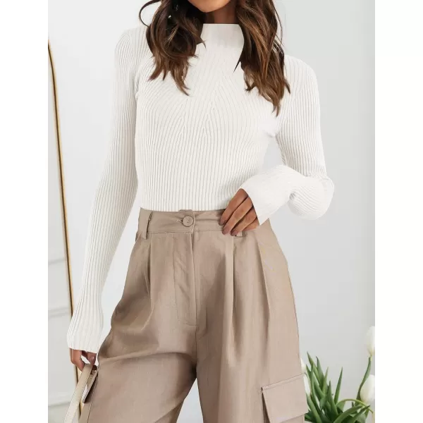 ZESICA Womens 2024 Fall Long Sleeve Turtleneck T Shirt Ribbed Knit Sweater Slim Fit Basic Casual Tee TopsWhite
