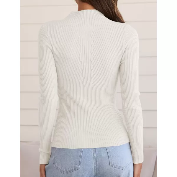 ZESICA Womens 2024 Fall Long Sleeve Turtleneck T Shirt Ribbed Knit Sweater Slim Fit Basic Casual Tee TopsWhite