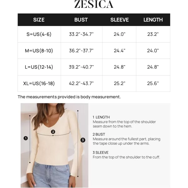 ZESICA Womens 2024 Fall Long Sleeve V Neck T Shirts Ribbed Knit Sweater Slim Fit Solid Basic Casual Tee TopsApricot