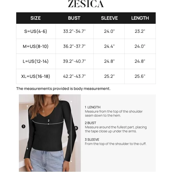 ZESICA Womens 2024 Fall Long Sleeve V Neck T Shirts Ribbed Knit Sweater Slim Fit Solid Basic Casual Tee TopsBlack