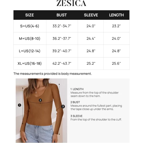 ZESICA Womens 2024 Fall Long Sleeve V Neck T Shirts Ribbed Knit Sweater Slim Fit Solid Basic Casual Tee TopsBrown