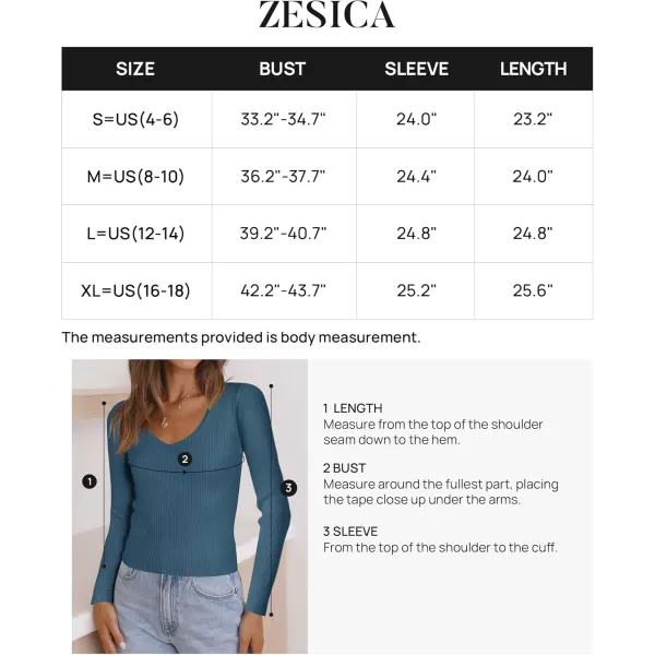 ZESICA Womens 2024 Fall Long Sleeve V Neck T Shirts Ribbed Knit Sweater Slim Fit Solid Basic Casual Tee TopsDarkblue