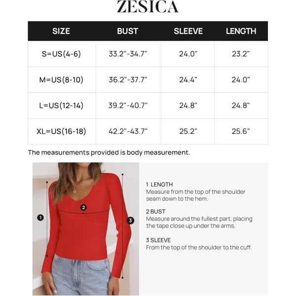 ZESICA Womens 2024 Fall Long Sleeve V Neck T Shirts Ribbed Knit Sweater Slim Fit Solid Basic Casual Tee TopsFirered