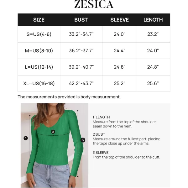 ZESICA Womens 2024 Fall Long Sleeve V Neck T Shirts Ribbed Knit Sweater Slim Fit Solid Basic Casual Tee TopsGreen