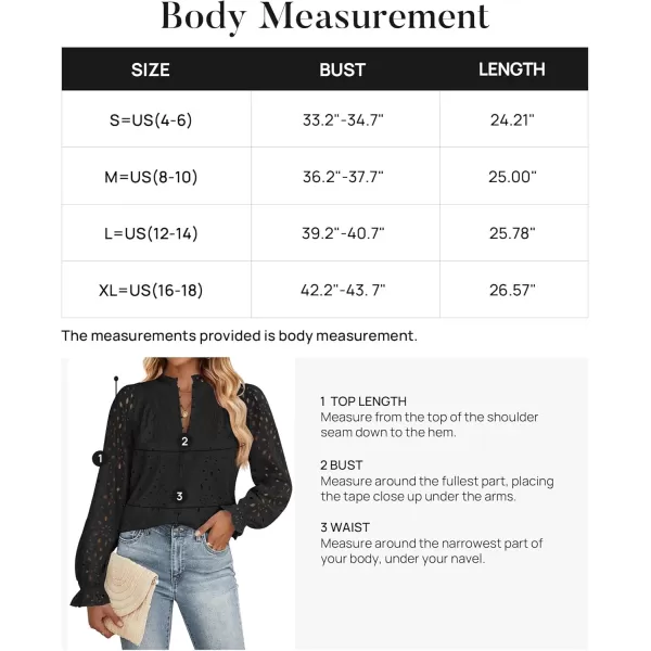 ZESICA Womens Casual Blouse Tops Puff Long Sleeve Button V Neck Hollow Out Eyelet Lace Embroidered 2024 Shirt DressyBlack