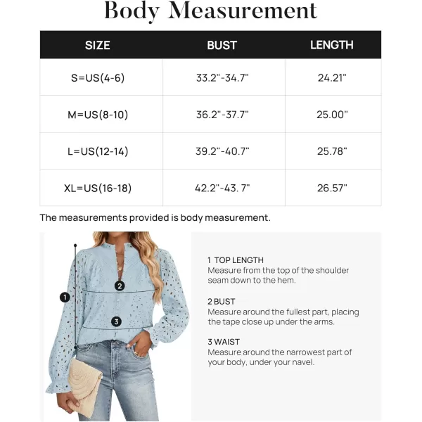 ZESICA Womens Casual Blouse Tops Puff Long Sleeve Button V Neck Hollow Out Eyelet Lace Embroidered 2024 Shirt DressyBlue