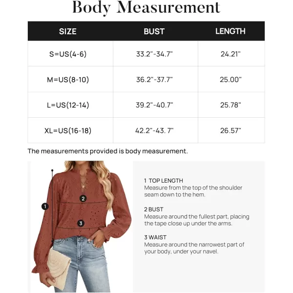 ZESICA Womens Casual Blouse Tops Puff Long Sleeve Button V Neck Hollow Out Eyelet Lace Embroidered 2024 Shirt DressyBrickred