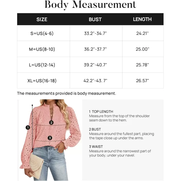 ZESICA Womens Casual Blouse Tops Puff Long Sleeve Button V Neck Hollow Out Eyelet Lace Embroidered 2024 Shirt DressyPink