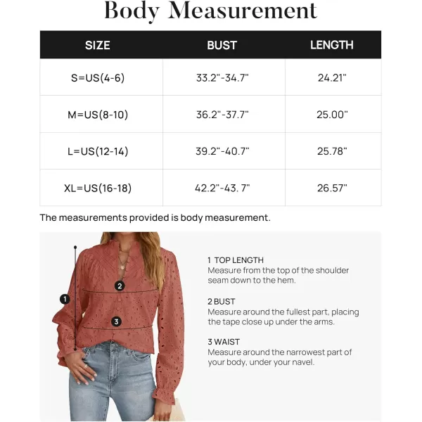 ZESICA Womens Casual Blouse Tops Puff Long Sleeve Button V Neck Hollow Out Eyelet Lace Embroidered 2024 Shirt DressyRed Brown