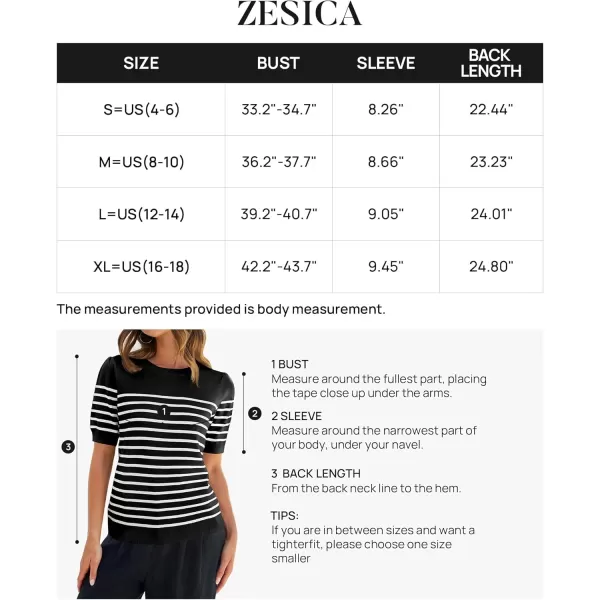 ZESICA Womens Casual Striped Tops Short Sleeve Crew Neck Ribbed Knit T Shirts Comfy Loose Basic Pullover SweaterBlack