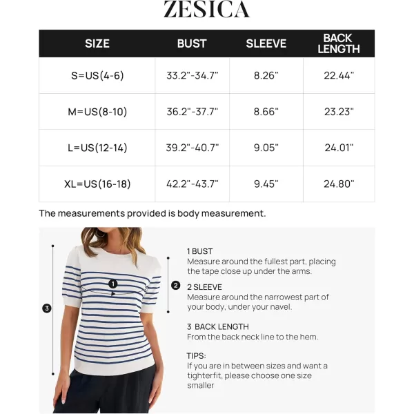 ZESICA Womens Casual Striped Tops Short Sleeve Crew Neck Ribbed Knit T Shirts Comfy Loose Basic Pullover SweaterBlue
