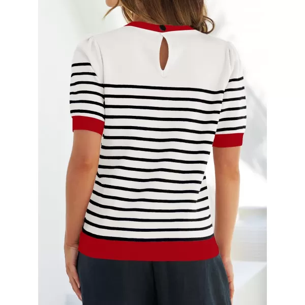 ZESICA Womens Casual Striped Tops Short Sleeve Crew Neck Ribbed Knit T Shirts Comfy Loose Basic Pullover SweaterCream