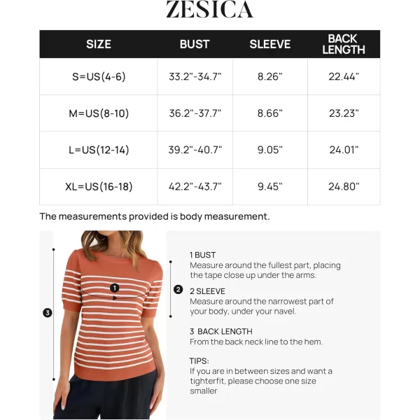 ZESICA Womens Casual Striped Tops Short Sleeve Crew Neck Ribbed Knit T Shirts Comfy Loose Basic Pullover SweaterPeach