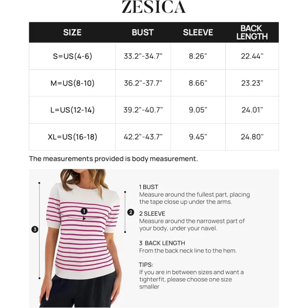 ZESICA Womens Casual Striped Tops Short Sleeve Crew Neck Ribbed Knit T Shirts Comfy Loose Basic Pullover SweaterRosered