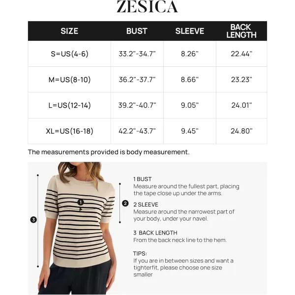 ZESICA Womens Casual Striped Tops Short Sleeve Crew Neck Ribbed Knit T Shirts Comfy Loose Basic Pullover SweaterSand