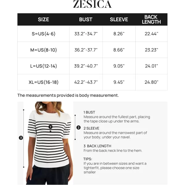ZESICA Womens Casual Striped Tops Short Sleeve Crew Neck Ribbed Knit T Shirts Comfy Loose Basic Pullover SweaterWhite
