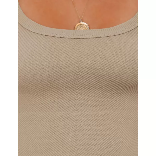 ZESICA Womens Crop Tank Tops Ribbed Square Neck Basic Workout Yoga Tops Summer Sleeveless ShirtsAlmond