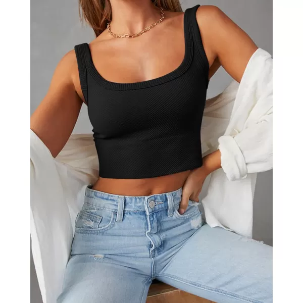ZESICA Womens Crop Tank Tops Ribbed Square Neck Basic Workout Yoga Tops Summer Sleeveless ShirtsBlack