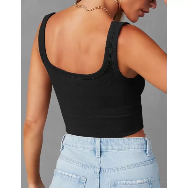 ZESICA Womens Crop Tank Tops Ribbed Square Neck Basic Workout Yoga Tops Summer Sleeveless ShirtsBlack
