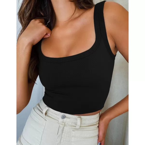 ZESICA Womens Crop Tank Tops Ribbed Square Neck Basic Workout Yoga Tops Summer Sleeveless ShirtsBlack