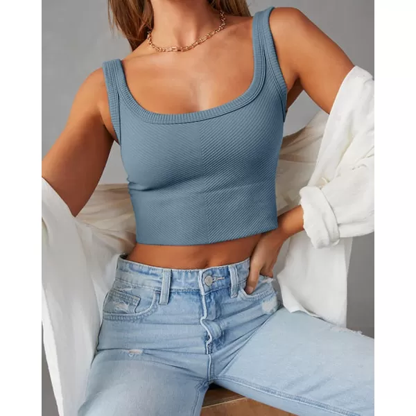 ZESICA Womens Crop Tank Tops Ribbed Square Neck Basic Workout Yoga Tops Summer Sleeveless ShirtsDustyblue