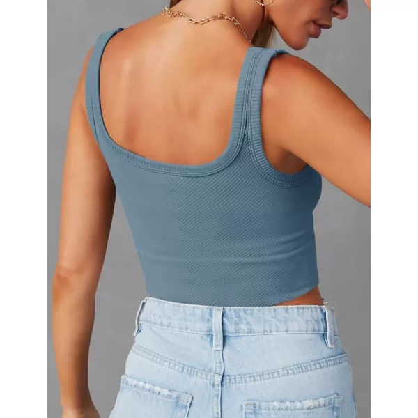 ZESICA Womens Crop Tank Tops Ribbed Square Neck Basic Workout Yoga Tops Summer Sleeveless ShirtsDustyblue
