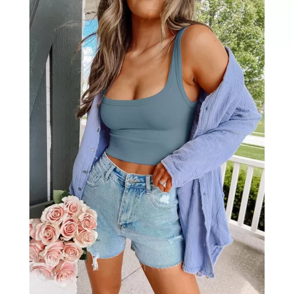 ZESICA Womens Crop Tank Tops Ribbed Square Neck Basic Workout Yoga Tops Summer Sleeveless ShirtsDustyblue