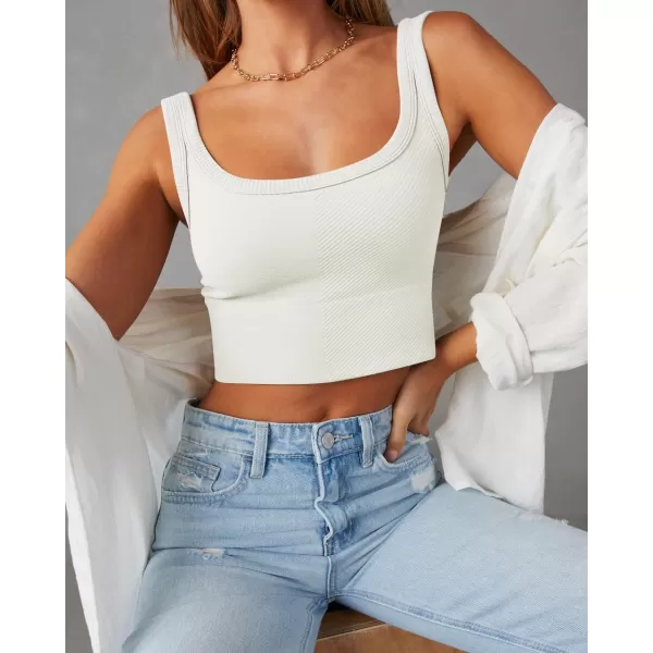 ZESICA Womens Crop Tank Tops Ribbed Square Neck Basic Workout Yoga Tops Summer Sleeveless ShirtsWhite