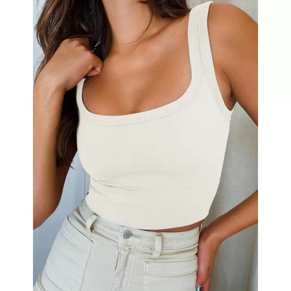 ZESICA Womens Crop Tank Tops Ribbed Square Neck Basic Workout Yoga Tops Summer Sleeveless ShirtsWhite