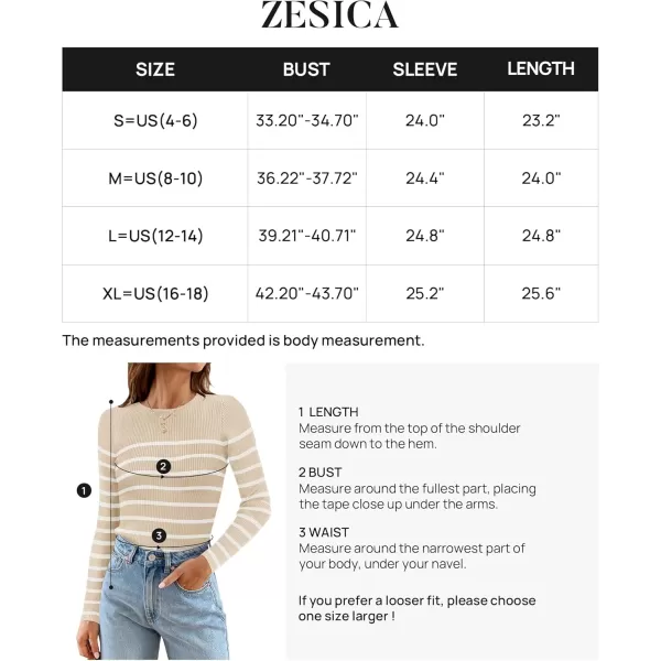 ZESICA Womens Long Sleeve Crewneck Striped Shirts 2024 Fall Ribbed Knit Sweater Slim Fitted Casual Basic Tee TopsApricot