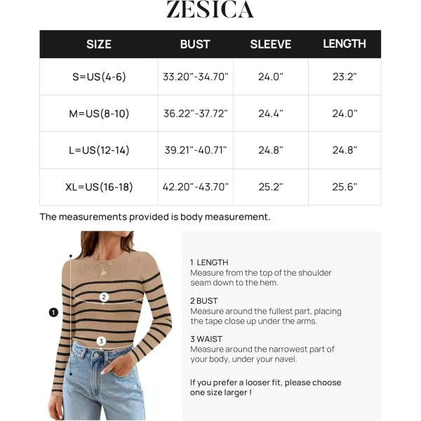 ZESICA Womens Long Sleeve Crewneck Striped Shirts 2024 Fall Ribbed Knit Sweater Slim Fitted Casual Basic Tee TopsKhaki
