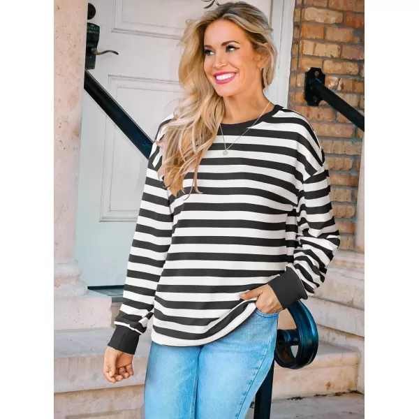 ZESICA Womens Long Sleeve Striped Shirts Fall Crewneck Casual Loose Fit Tunic TopsBlack