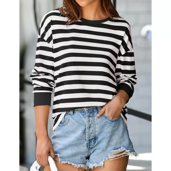 ZESICA Womens Long Sleeve Striped Shirts Fall Crewneck Casual Loose Fit Tunic TopsBlack
