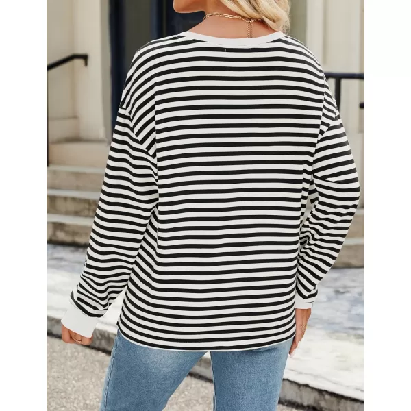 ZESICA Womens Long Sleeve Striped Shirts Fall Crewneck Casual Loose Fit Tunic TopsBlackwhite