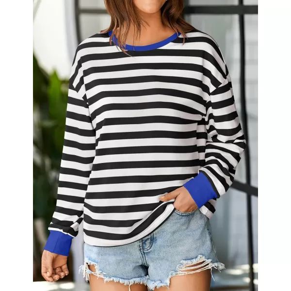 ZESICA Womens Long Sleeve Striped Shirts Fall Crewneck Casual Loose Fit Tunic TopsCobalt