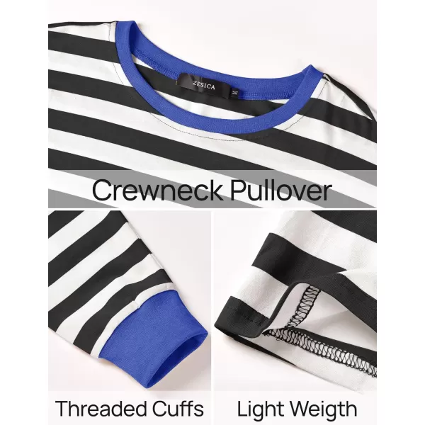 ZESICA Womens Long Sleeve Striped Shirts Fall Crewneck Casual Loose Fit Tunic TopsCobalt