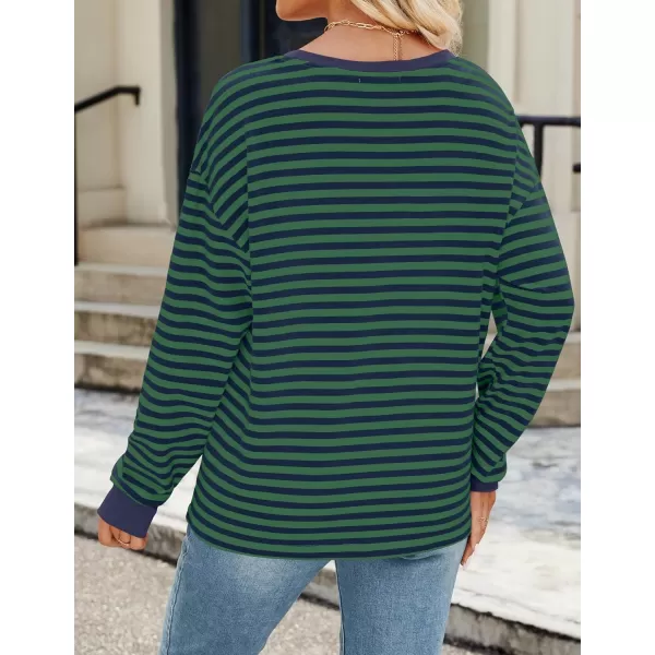 ZESICA Womens Long Sleeve Striped Shirts Fall Crewneck Casual Loose Fit Tunic TopsDarkgreen