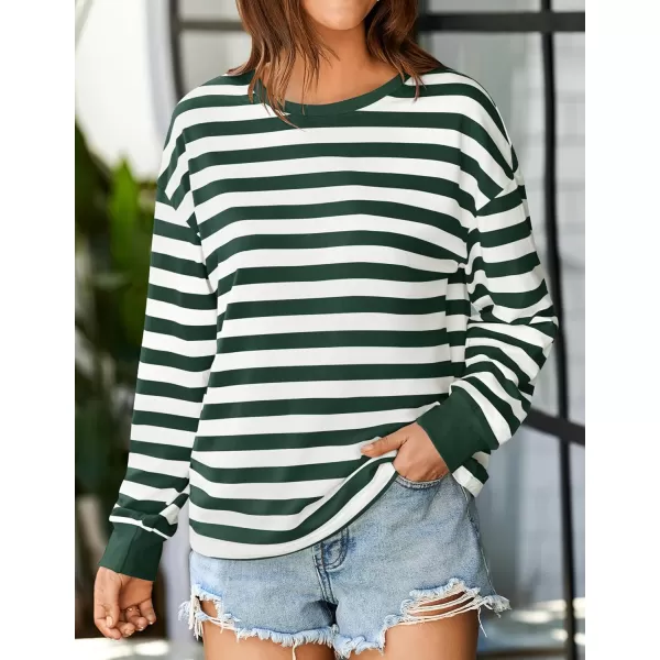 ZESICA Womens Long Sleeve Striped Shirts Fall Crewneck Casual Loose Fit Tunic TopsGreen