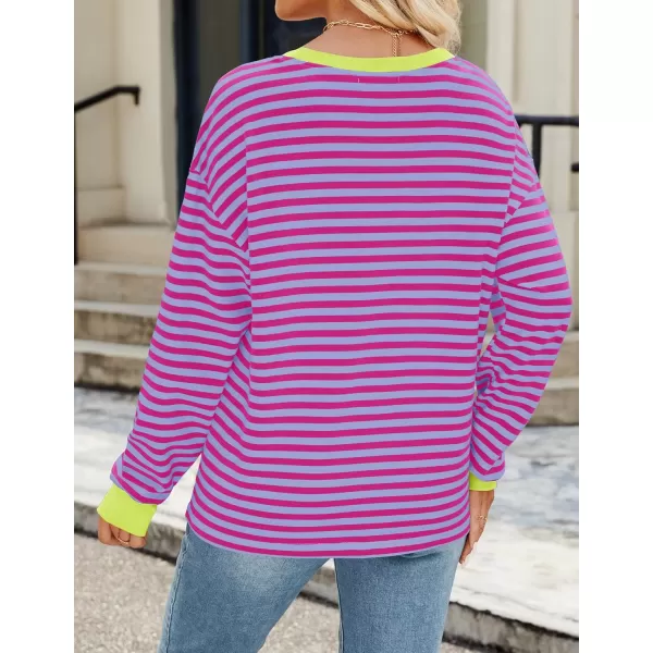 ZESICA Womens Long Sleeve Striped Shirts Fall Crewneck Casual Loose Fit Tunic TopsMagenta