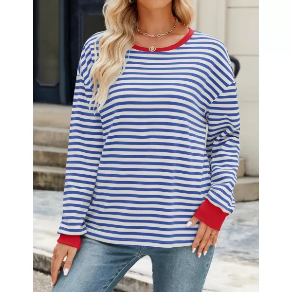 ZESICA Womens Long Sleeve Striped Shirts Fall Crewneck Casual Loose Fit Tunic TopsRoyalblue