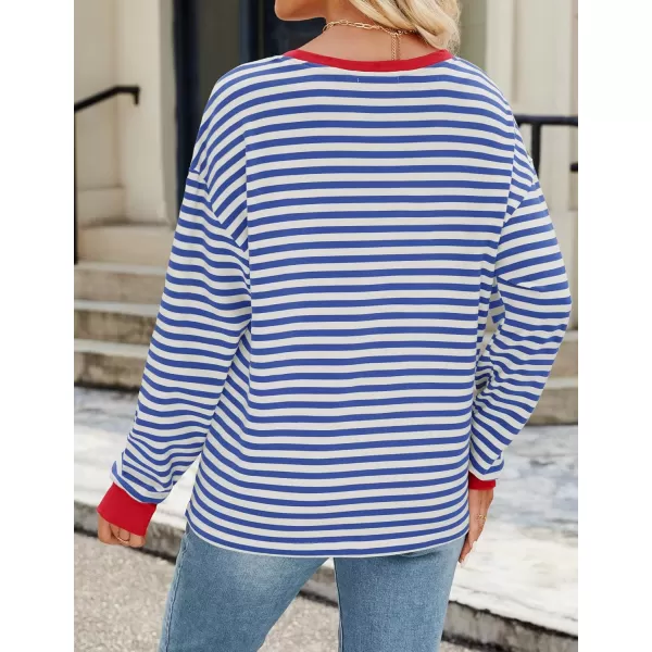 ZESICA Womens Long Sleeve Striped Shirts Fall Crewneck Casual Loose Fit Tunic TopsRoyalblue