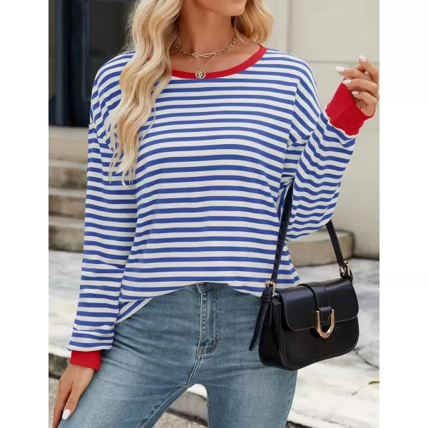 ZESICA Womens Long Sleeve Striped Shirts Fall Crewneck Casual Loose Fit Tunic TopsRoyalblue