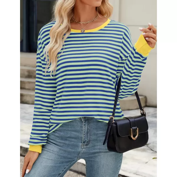 ZESICA Womens Long Sleeve Striped Shirts Fall Crewneck Casual Loose Fit Tunic TopsViridity