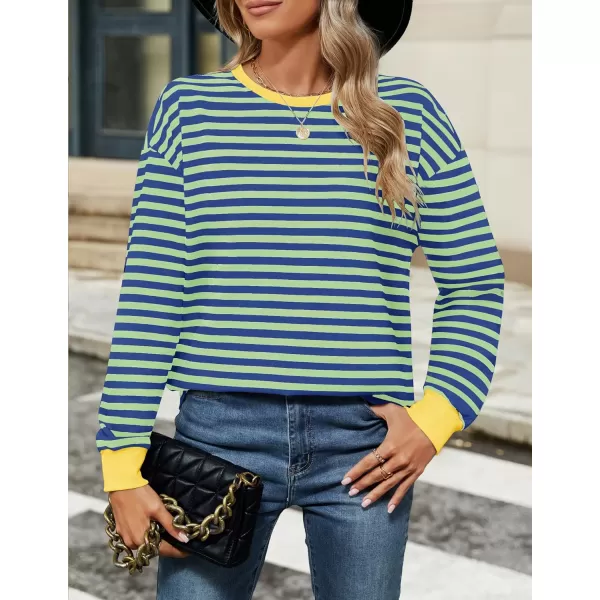 ZESICA Womens Long Sleeve Striped Shirts Fall Crewneck Casual Loose Fit Tunic TopsViridity