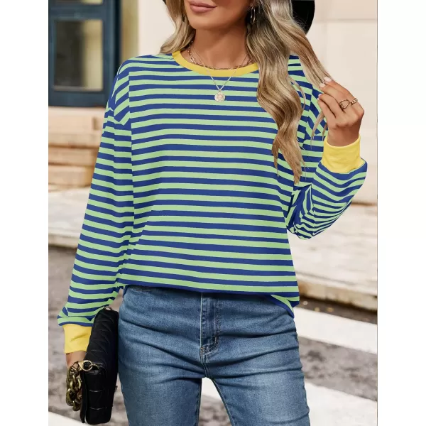 ZESICA Womens Long Sleeve Striped Shirts Fall Crewneck Casual Loose Fit Tunic TopsViridity