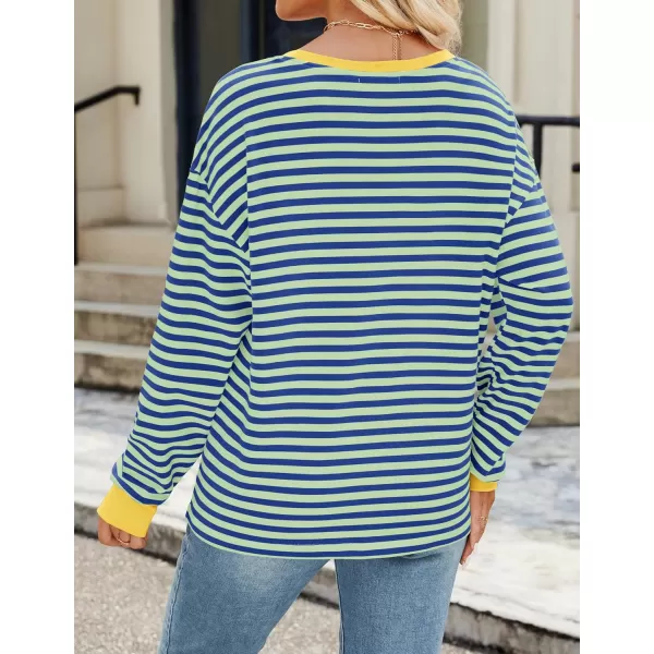ZESICA Womens Long Sleeve Striped Shirts Fall Crewneck Casual Loose Fit Tunic TopsViridity