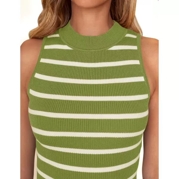 ZESICA Womens Ribbed Tank Tops High Neck Slim Fitted Striped Basic Casual Summer Sleeveless ShirtsAvocadogreen