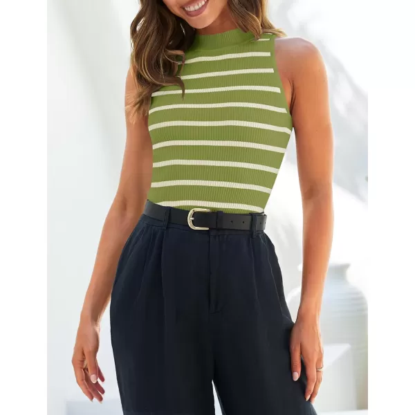 ZESICA Womens Ribbed Tank Tops High Neck Slim Fitted Striped Basic Casual Summer Sleeveless ShirtsAvocadogreen